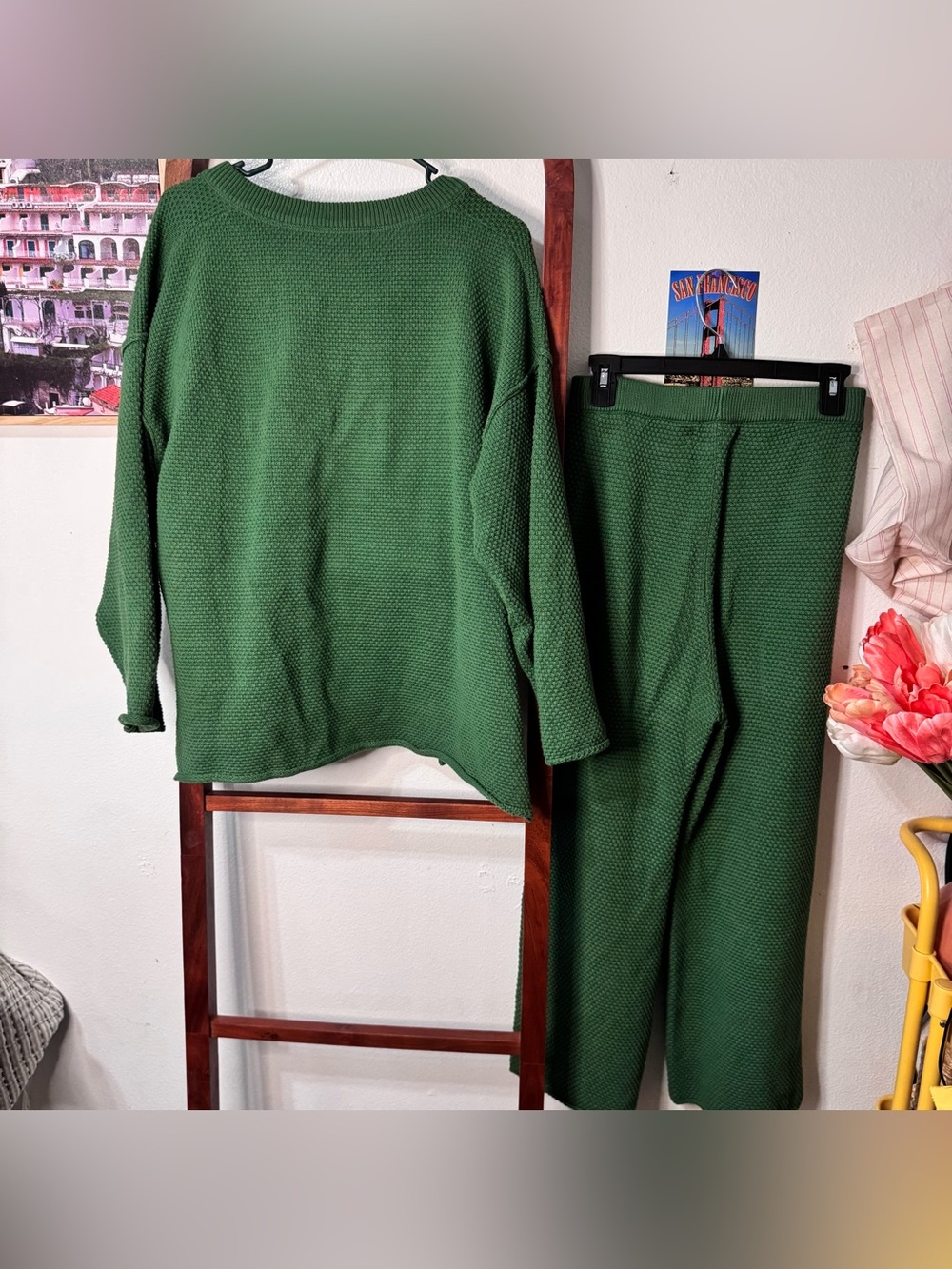 Free People Hailee Knit Sweater Set Pants and Sweater Green - Picture 7 of 7